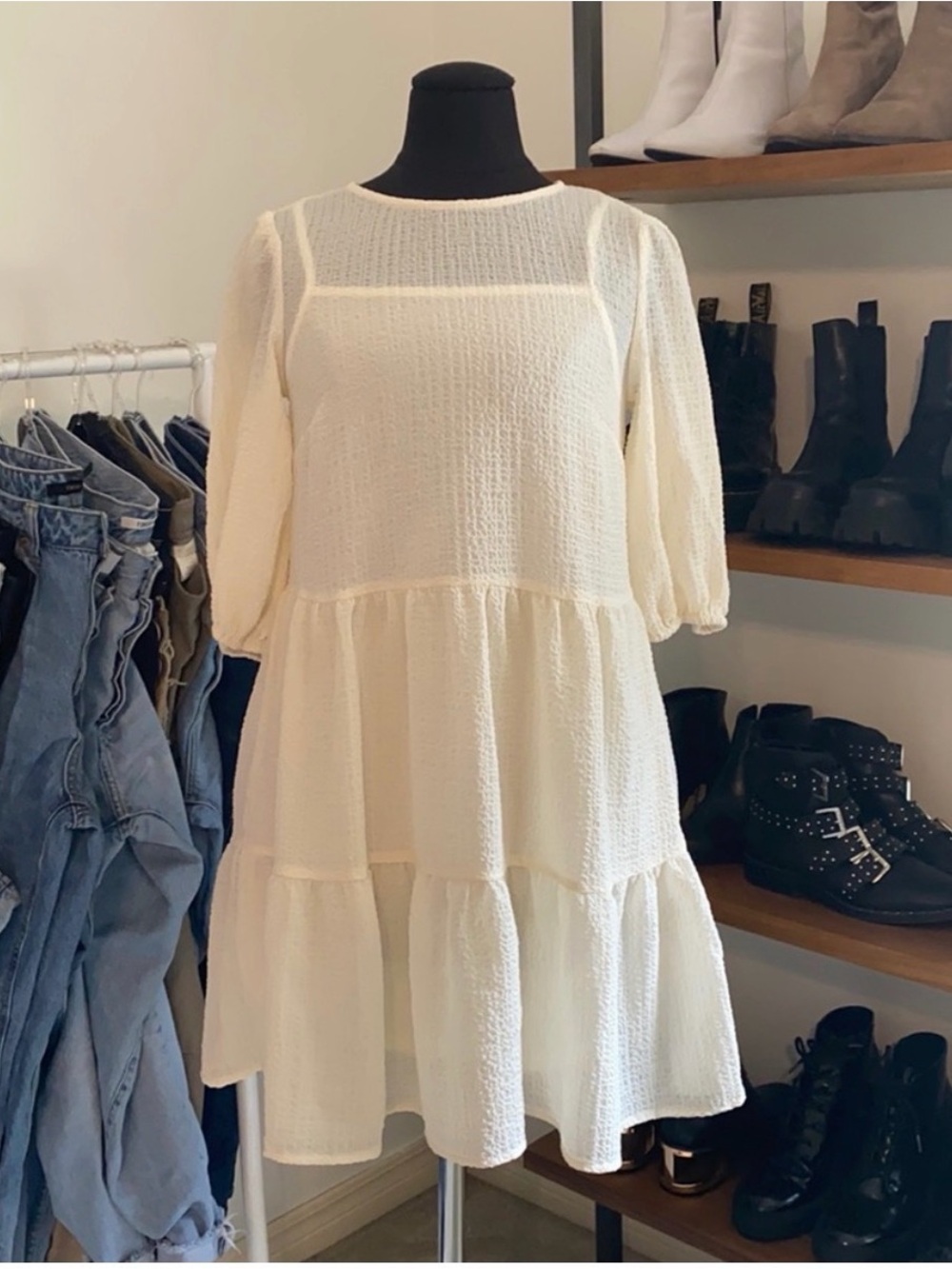 H&M Cream Mini Dress With Slip Size XS